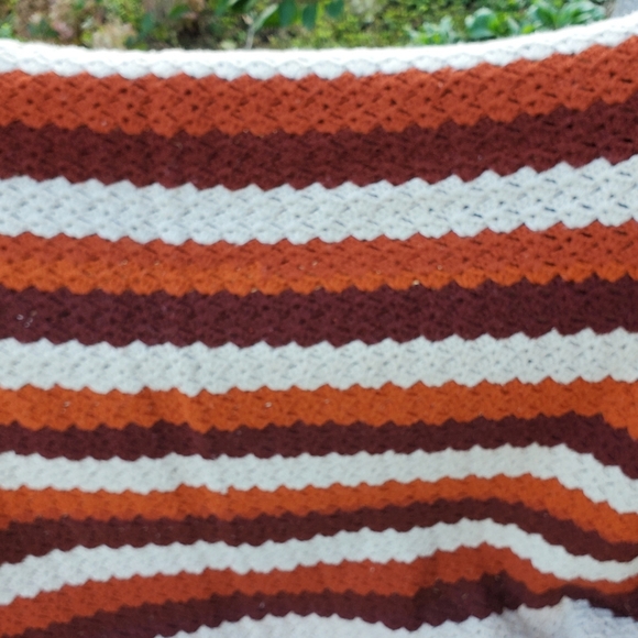 Vintage Boho Hippie Festival Striped Afghan Earthtones - Picture 3 of 3